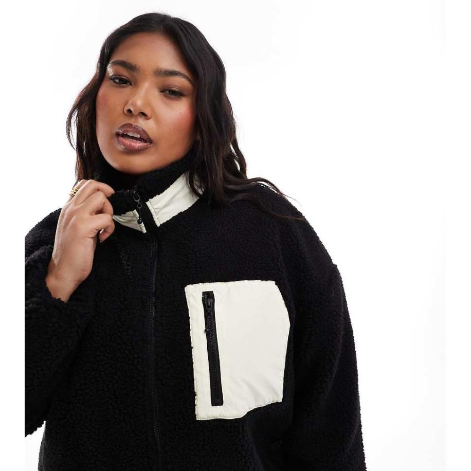 Only Curve Oversized jack van teddy fleece met opstaande boord in zwart Zwart
