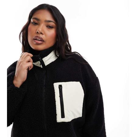 Only Curve Oversized jack van teddy fleece met opstaande boord in zwart