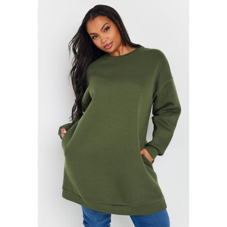 Yours Sweaterjurk Van Katoenmix Met Zakken In Kakigroen Size 58-60