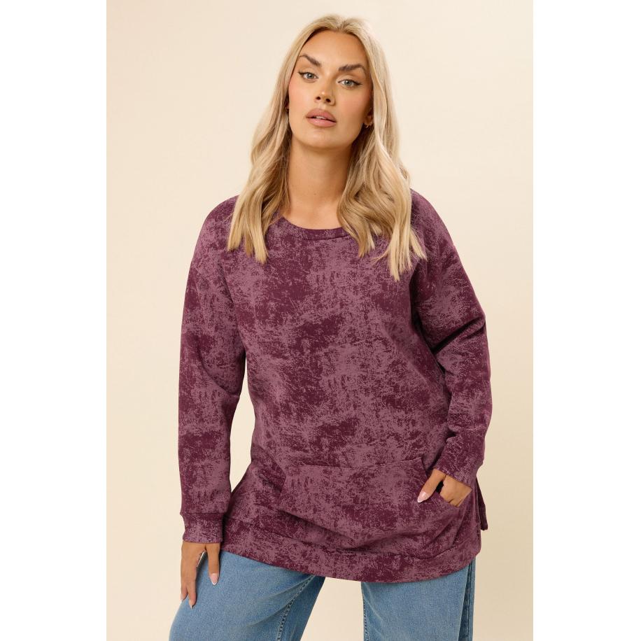 Yours Curve Rode Sweatshirt Met Abstracte Print En Zakjes Size 58-60 Rood