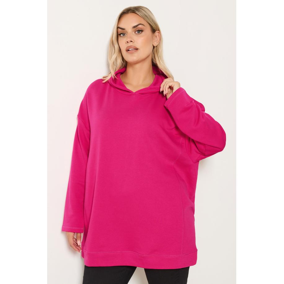 Yours Curve Hot Pink Naaddetail Hoodie Size 54-56 Roze