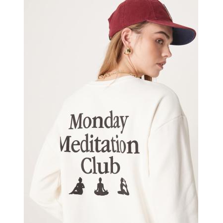 ASOS DESIGN - Sweater met bolle 'Meditiation Club'-print in ivoorwit