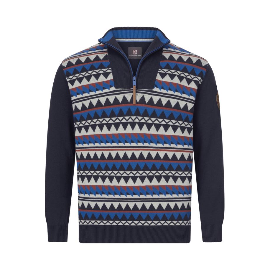 Jan Vanderstorm Half-Zip Sweater donkerblauw, Motief -