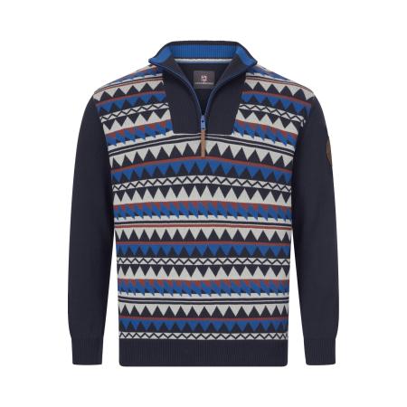 Jan Vanderstorm Half-Zip Sweater donkerblauw, Motief