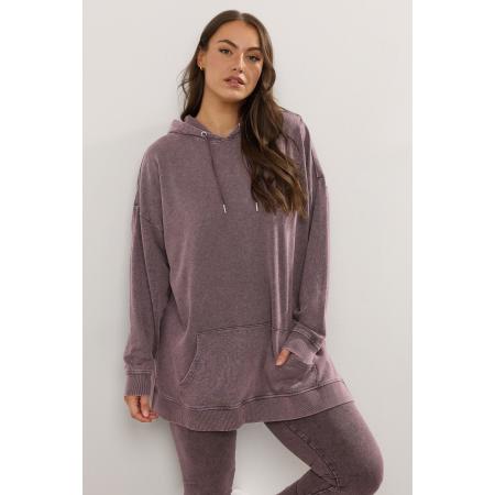 Yours Curve Bourgondischrode Acid Wash Hoodie Size 58-60