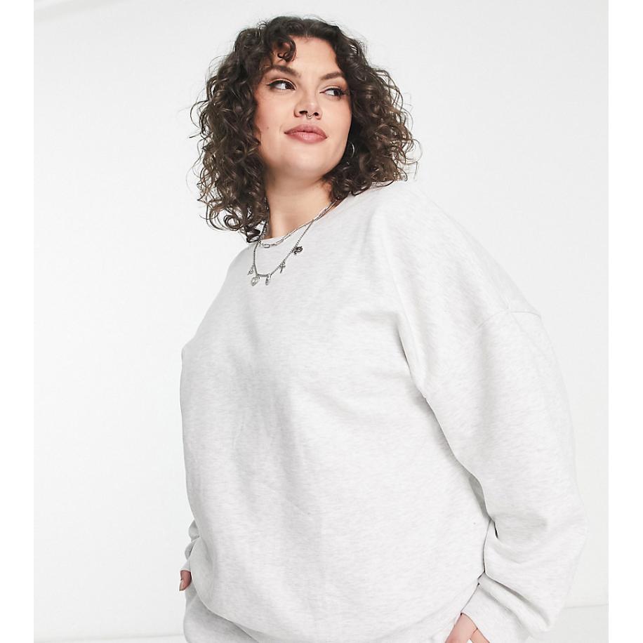 ASOS DESIGN Curve Oversized sweatshirt in gemêleerd lichtgrijs, deel van co-ord sets Grijs