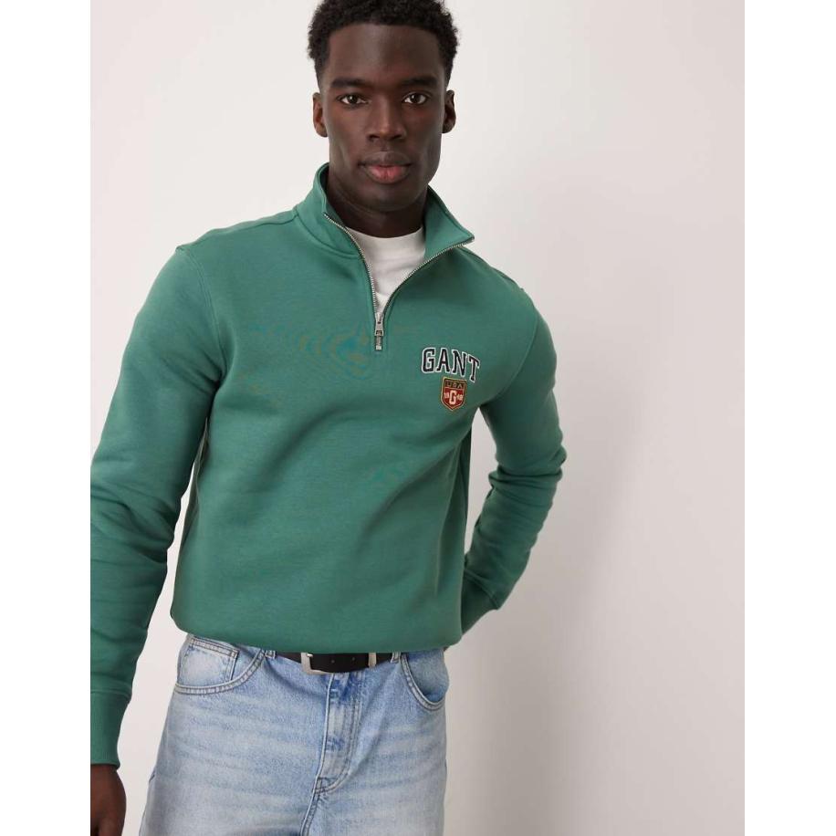 GANT - Sweatshirt met halve rits en logo in groen Groen
