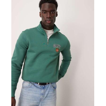 GANT - Sweatshirt met halve rits en logo in groen