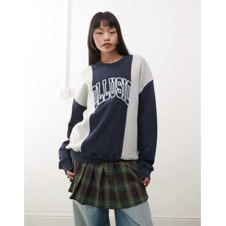 COLLUSION Gesplitst retro sweatshirt met borduursel in gemêleerd grijs-Veelkleurig