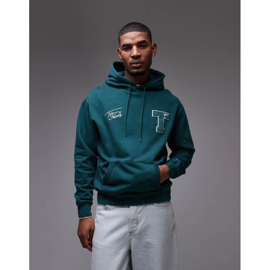 Tommy Jeans - Hoodie met varsity-patch in bosgroen Groen