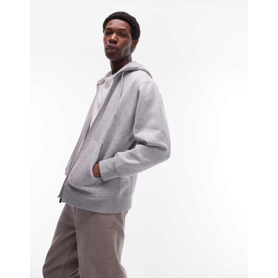 Topman - Hoodie met ritssluiting in gemêleerd grijs Grijs