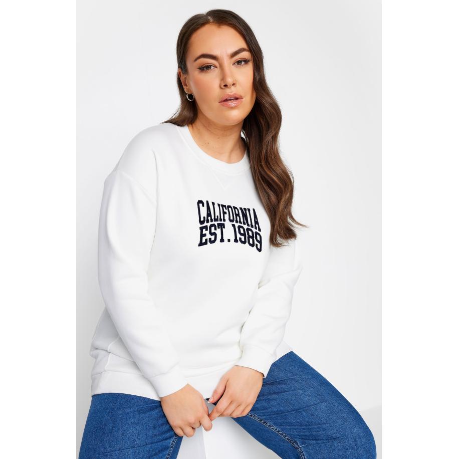 Yours Sweatshirt Met 'California' Slogan In Wit Size 58-60 Wit