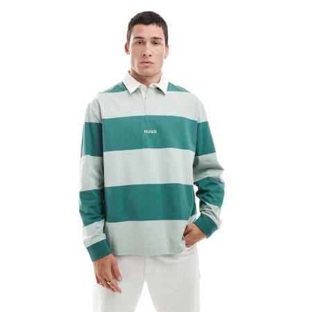 HUGO Blue - Noresti - Rugby sweatshirt met horizontale strepen in groen