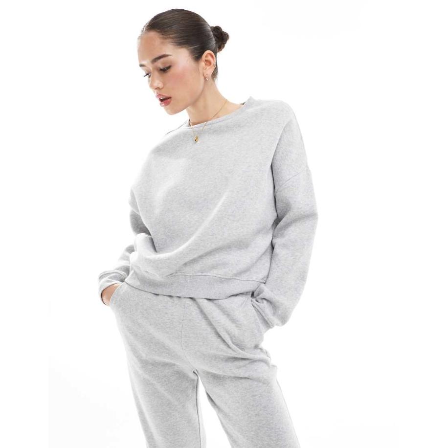 ONLY Sweater met ronde hals in lichtgrijs gemêleerd, deel van co-ord set Grijs