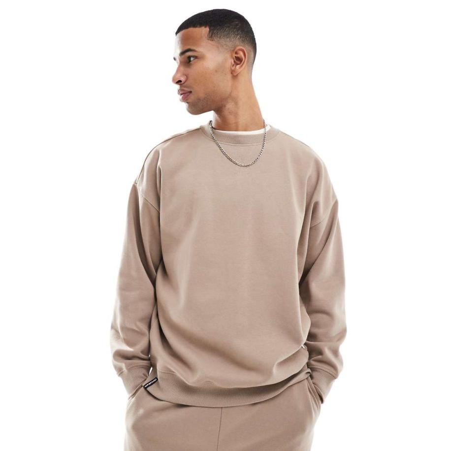 Threadbare - Oversized sweatshirt in stone, deel van co-ord set-Neutraal Multicolor