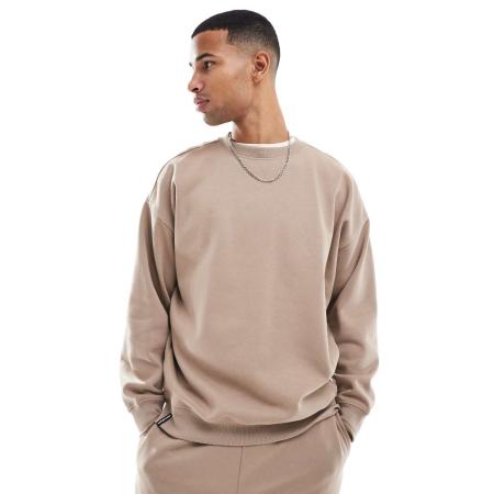 Threadbare - Oversized sweatshirt in stone, deel van co-ord set-Neutraal