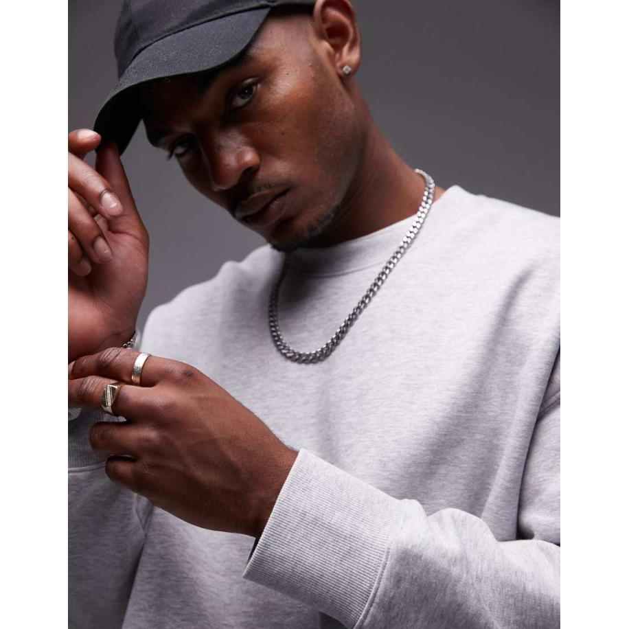 Topman - Premium - Ruimvallend T-shirt van zware stof in gemêleerd grijs Grijs