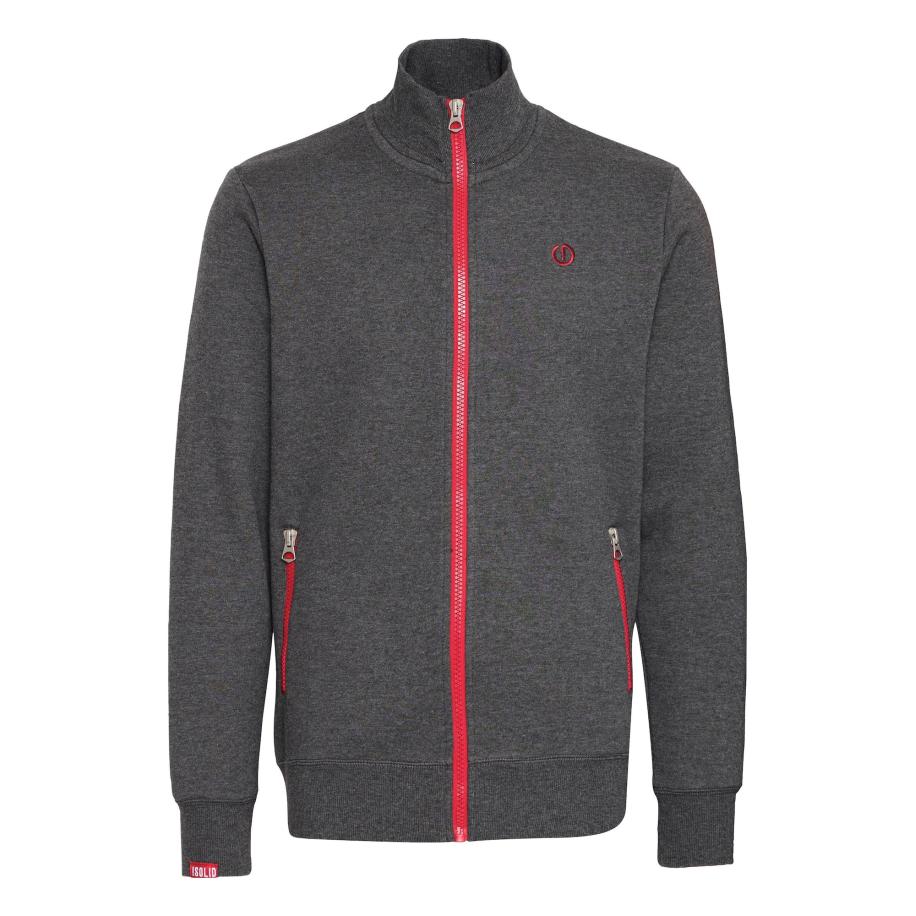 Solid !Solid Sweatvest Benn grijs / bloedrood / wit -