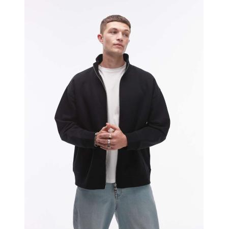 Topman - Premium - Sweatshirt van zware stof met rits en opstaande boord in zwart