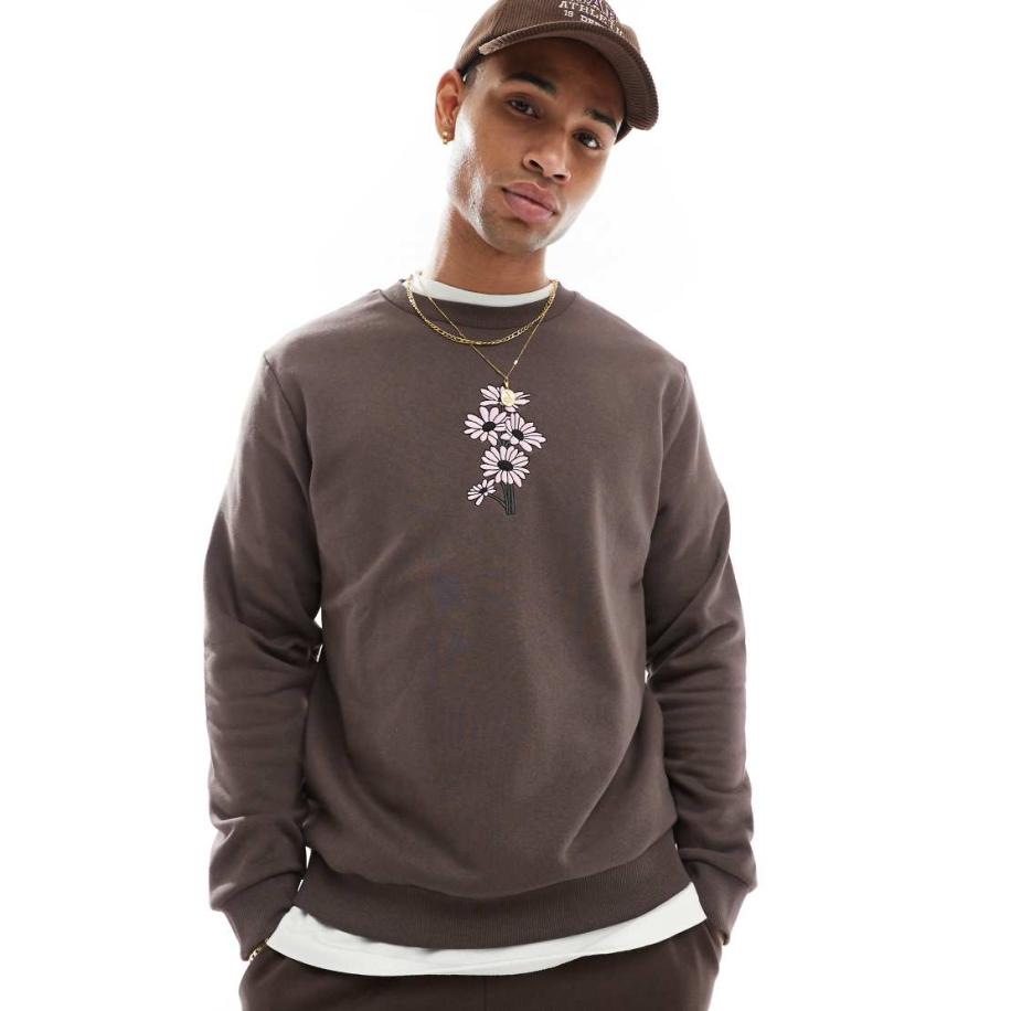 Jack & Jones - Oversized sweater met borduursel in bruin Bruin