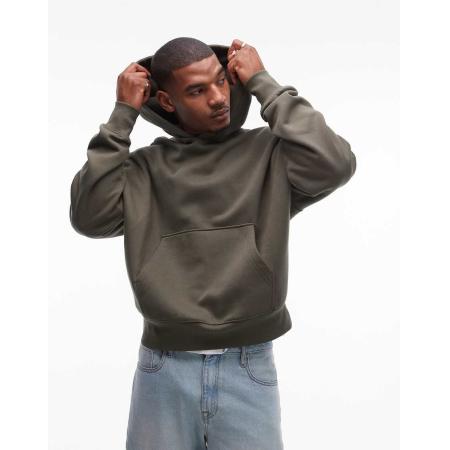 Topman - Premium - Oversized hoodie van zware stof in kaki-Groen