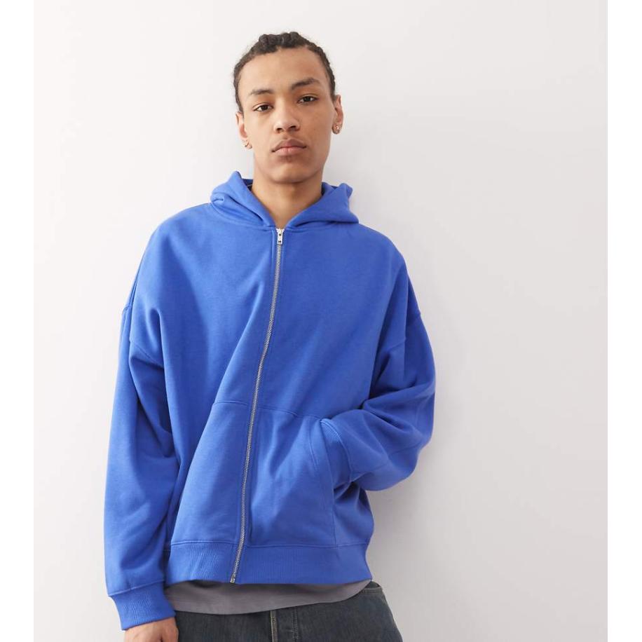 COLLUSION - Boxy hoodie met rits in blauw Blauw