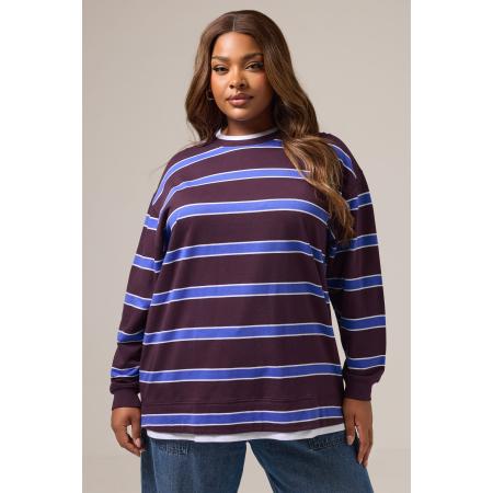 Yours Curve Paarse Gestreepte 2In1 Sweatshirt Size 66-68