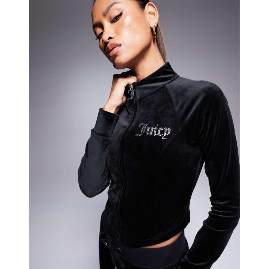 Juicy Couture Velours vest met rits en kruis in zwart, deel van co-ord set Zwart