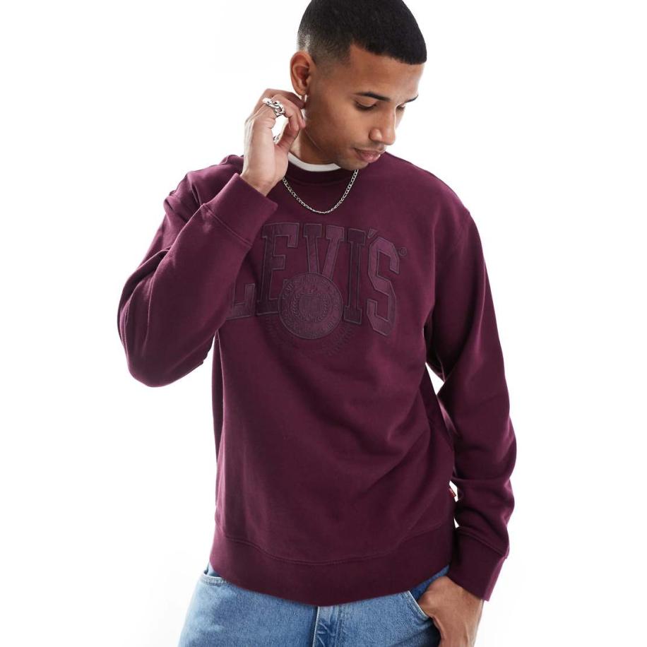Levi's - Sweatshirt met ton-sur-ton varsity logo-applicatie en ruimvallende pasvorm in bordeauxrood Rood
