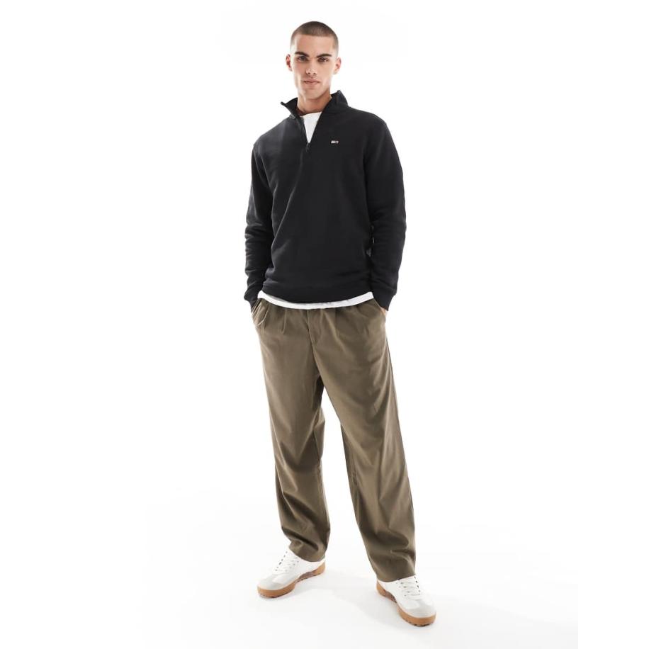 Tommy Jeans - Sweatshirt van fleece met opstaande boord en rits in zwart Zwart