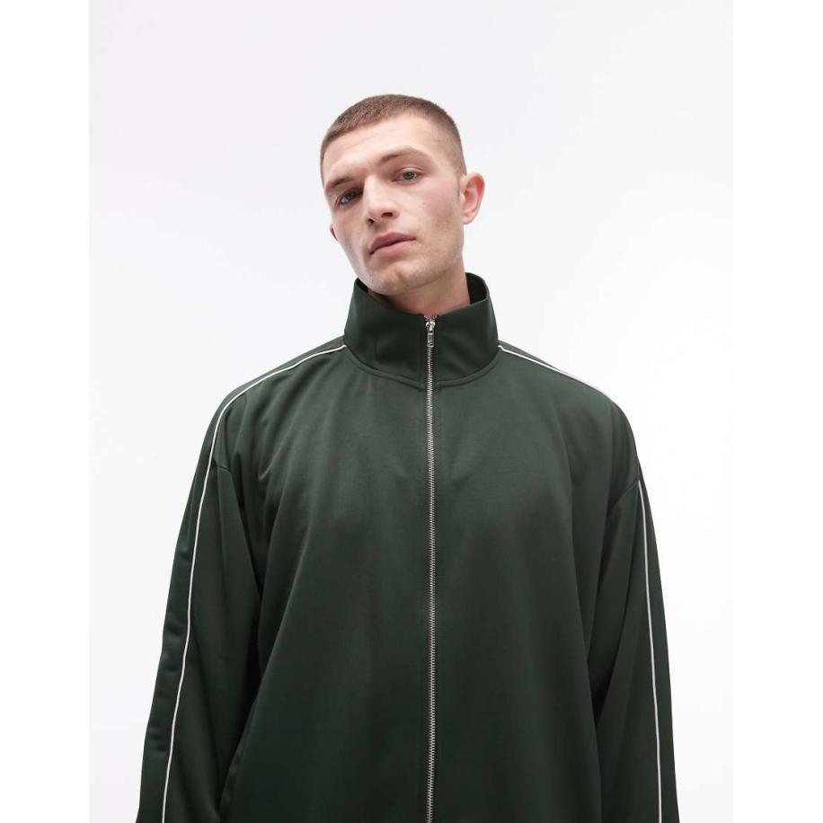 Topman - Oversized sweatshirt met ritssluiting en dubbele bies in sportief groen, deel van co-ord set Groen
