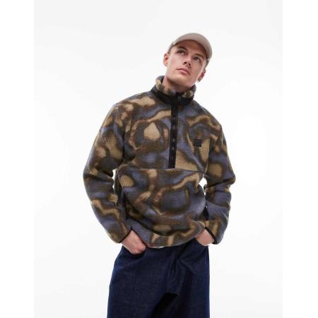 Rains Yermo Fleece met 1/2 rits en print in zwart-Veelkleurig