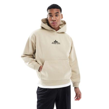 Pull & Bear - Hoodie met Montreux-print op de achterkant in beige-Neutraal