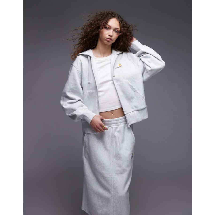 Carhartt WIP American Script Hoodie met rits in gemêleerd grijs Grijs