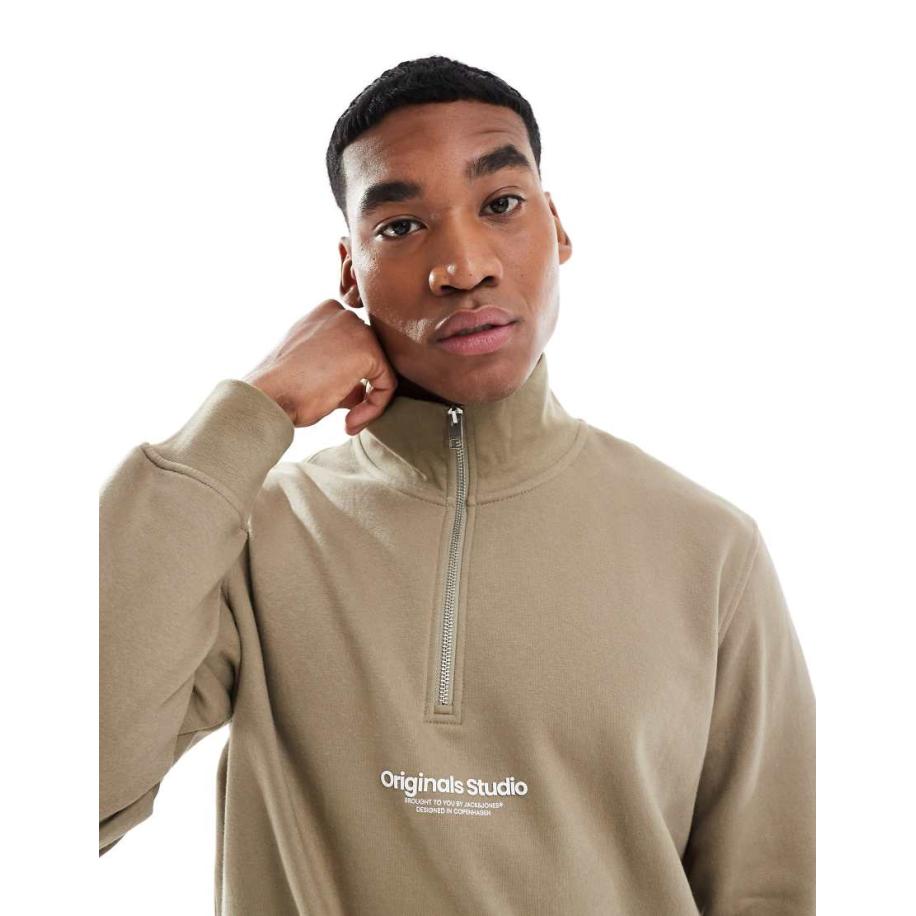 Jack & Jones - Sweater met 1/4 rits en logo in saliegroen-Neutraal Multicolor