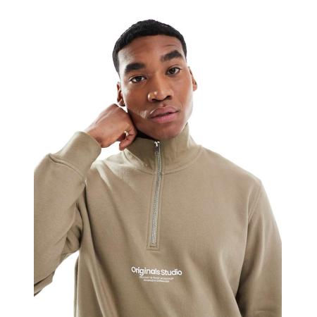 Jack & Jones - Sweater met 1/4 rits en logo in saliegroen-Neutraal