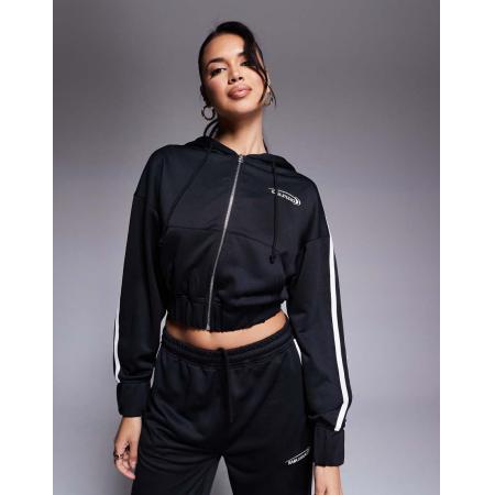 Kaiia Studio Cropped hoodie met rits en streep in zwart, deel van co-ord set
