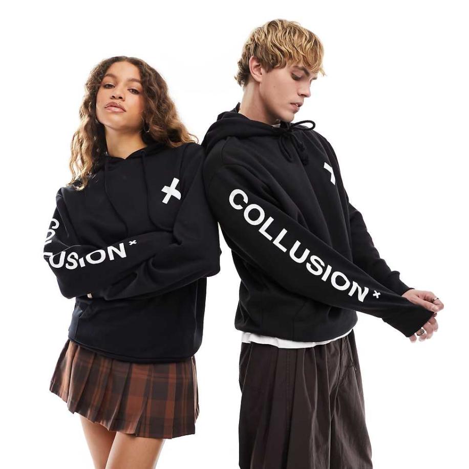 COLLUSION - Unisex hoodie met logo in zwart Zwart