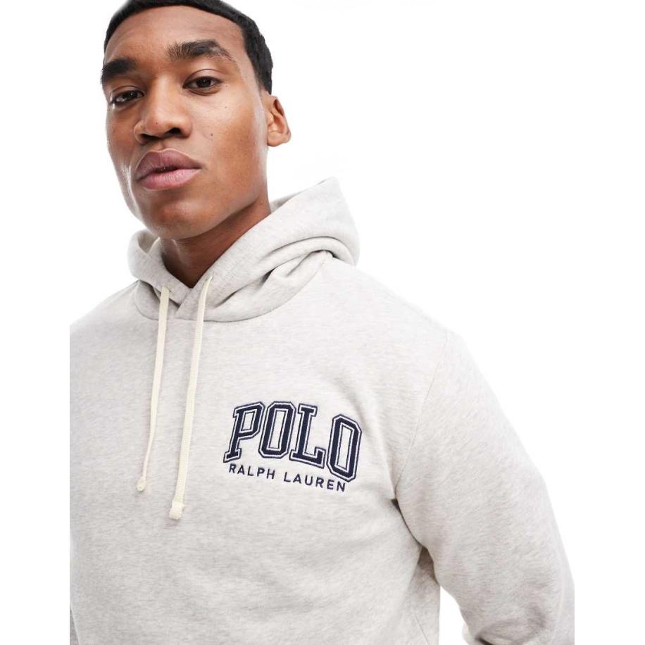 Polo Ralph Lauren - Fleece hoodie met klassieke oversized pasvorm en logo in collegestijl in gemêleerd lichtgrijs Grijs
