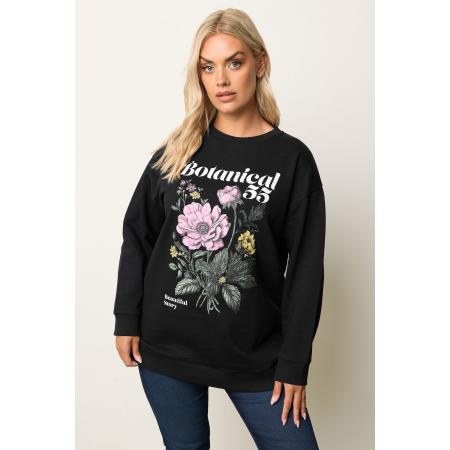 Yours Curve Zwarte 'Botanical' Bloemen Sweatshirt Size 44