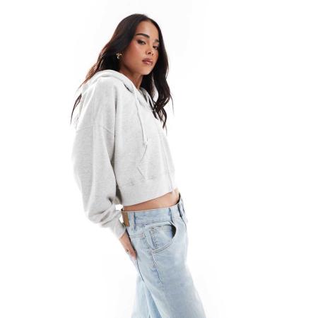 Hollister Rechte cropped hoodie met rits in grijs