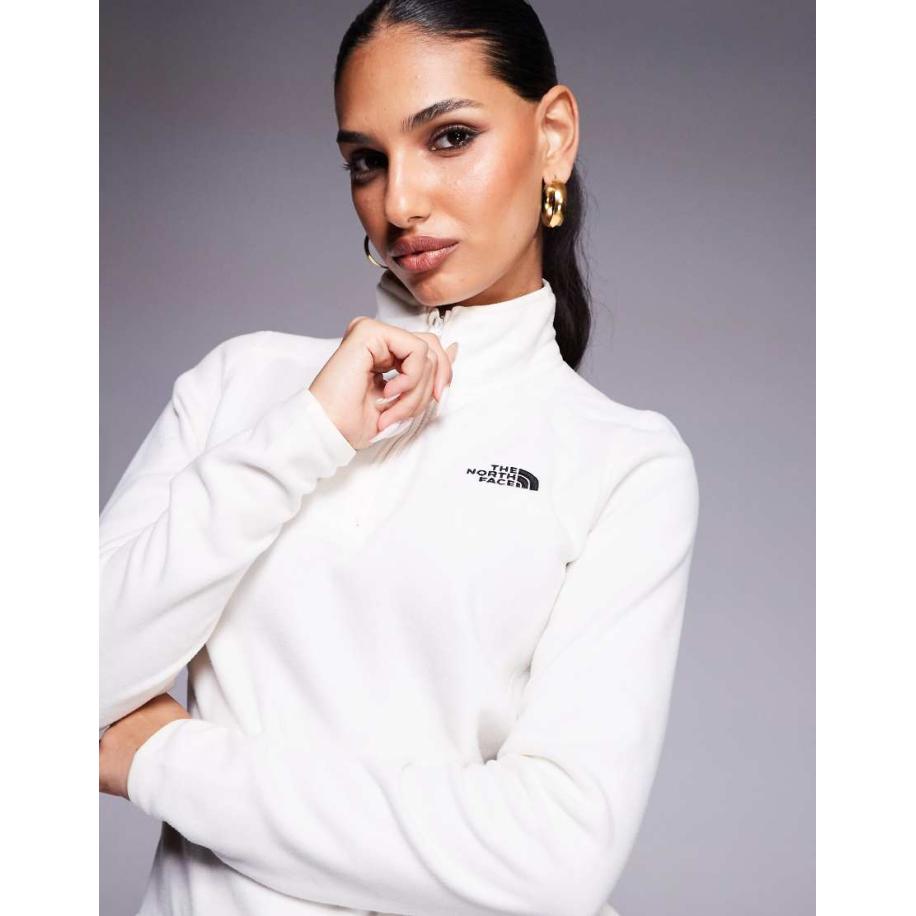 The North Face Glacier Fleece met korte rits en logo in gebroken wit Wit