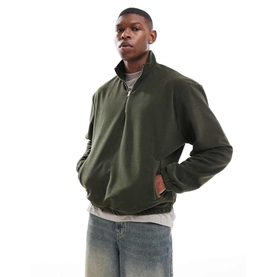 ASOS DESIGN - Oversized recht fleece sweatshirt met kwartrits in groen Groen