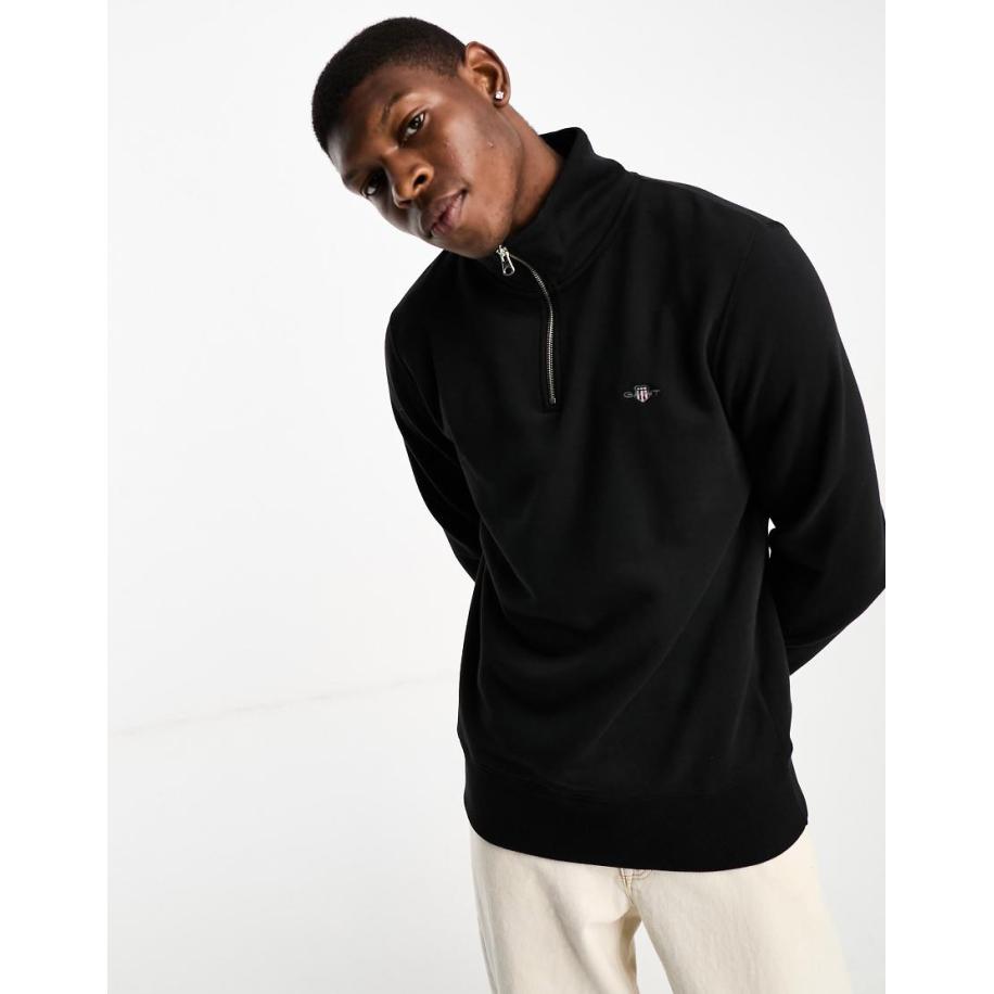 GANT - Sweatshirt met schildlogo en halve rits in zwart Zwart