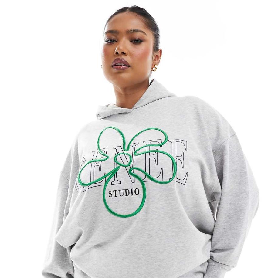 Renee Studio Exclusives Hoodie met bloemen in grijs, deel van co-ord set Grijs