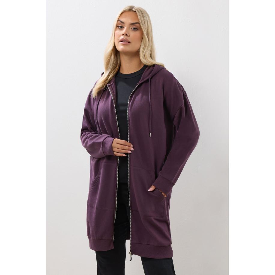 Yours Curve Donkerpaarse Lange Hoodie Met Rits Size 62-64 Paars