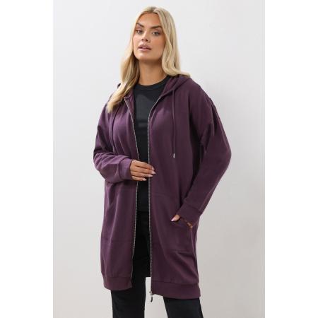 Yours Curve Donkerpaarse Lange Hoodie Met Rits Size 62-64