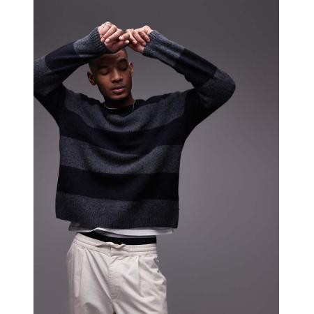 ARKET - Trui van wol in zwart en antracietgrijs gestreept