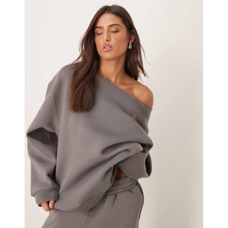 ASOS DESIGN Sweater met blote schouders in grijs, deel van co-ord set Grijs