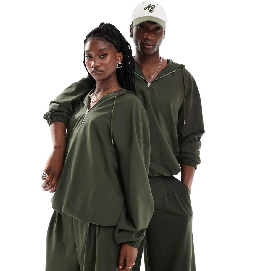 COLLUSION Unisex - Elegante hoodie in olijfgroen, deel van co-ord set Groen